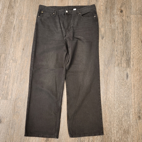 & Denim Denim - & Denim Black Womens Jeans , Ladies Jeans, Size 18, Loose Straight, High Waist